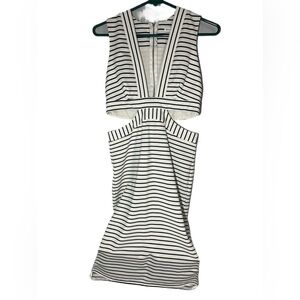Bec & Bridge White Black Stripe Knit Low Cut Cut Out Side Bodycon Dress Size 4